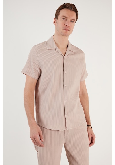 Buratti Apaş Yaka Kısa Kollu Regular Fit Erkek Gömlek Cf24S117842 Taş