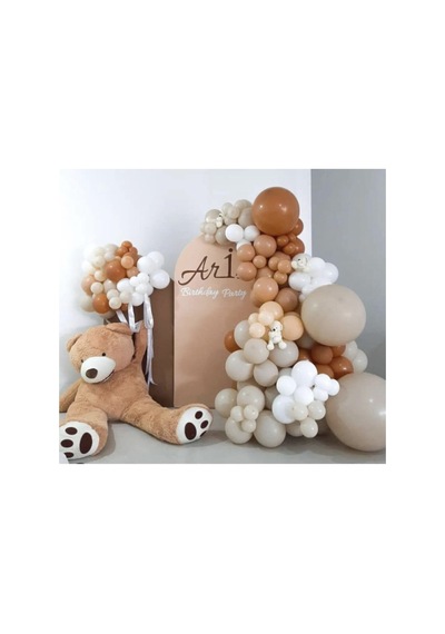 Pastel Karamel Çöl Kumu Taş Ve Beyaz Balon Zinciri 100 Adet Mix