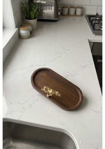 Yağdanlık Ahşap Sunumluk Sabunluk Çerezlik Stand Altlık Lüks Geyik Metal Gold