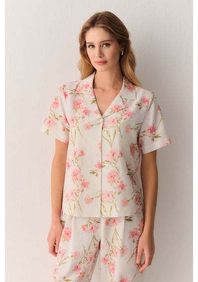 Suwen Ellen Pamuklu Gömlek Yaka Pijama Takımı Sh26517660b338 Ekru