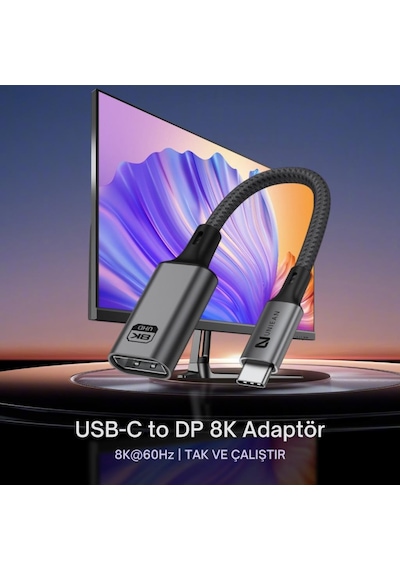 Coofbe Type C To Displayport Adaptör Dönüştürücü Çevirici 8k Uhd 60hz Type C To Dp Dönüştürücü