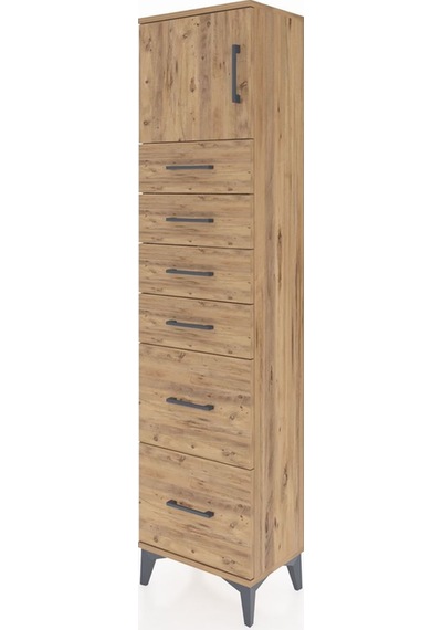 Arges Dolap Tek Raflı 6 Çekmeceli Tek Kapaklı 44x30x182 Çam-çam Çam
