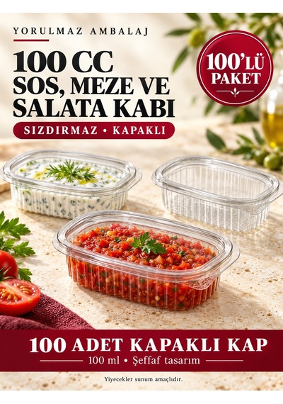 100 Cc Sızdırmaz Kapaklı Sos, Meze Ve Salata Kabı 100 Lü Şeffaf Porsiyon Kabı Siyah