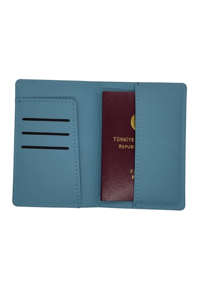 Deri Pasaportluk Kartlıklı Para Bölmeli Pasaport Kılıfı Turkuaz