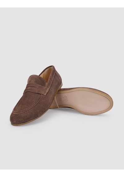 Hakiki Deri Kahverengi Süet Kadın Loafer Kahverengi