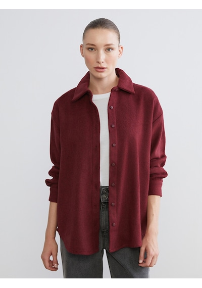 Lcwaıkıkı Classic Bordo Oversize Kadın Oduncu Gömlek Ceket