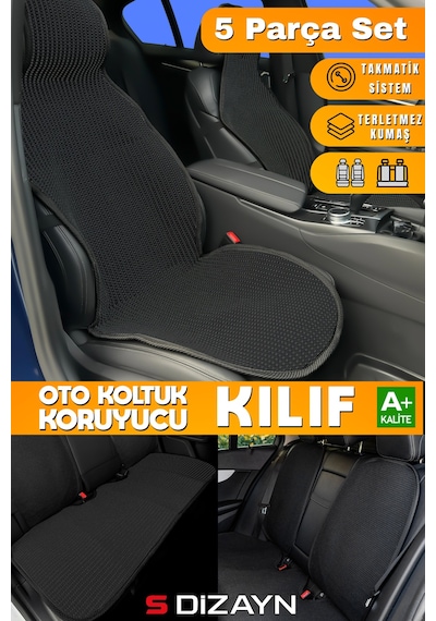 S-dizayn Oto Koltuk Koruyucu Kılıf Set Siyah Universal 2+3 Parça Ön Arka