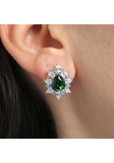 Mia Vento Effective Diamond Londra Tutkusu Sentetik Zümrüt Taşlı Gümüş Küpe