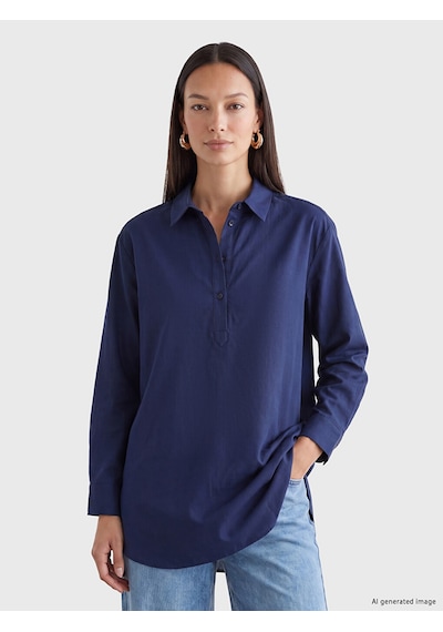 LC Waikiki Lc Waıkıkı Lacivert Oversize Poplin Kadın Gömlek Tunik