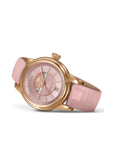 V.1.33.2.258.4 Pembe Deri Kayışlı 36 Mm Kadın Kol Saati Safir Cam 2 Yıl Garantili Pembe-rose - 860619371 Metalik