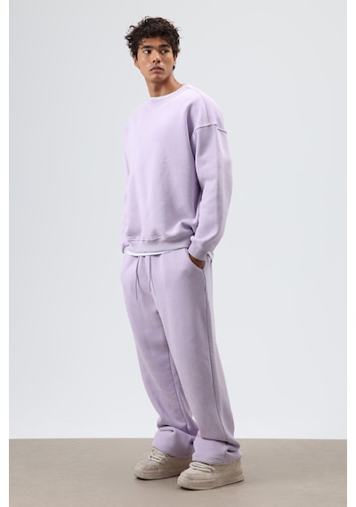 Vamos Basic Oversize Yıkamalı Sweatshirt Lila