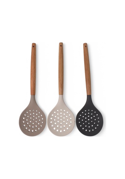 Bambu Saplı Silikon Kevgir, Bambu Uzun Silikon Geniş Kevgir 27cm 3 Renk Seçenekli Taba