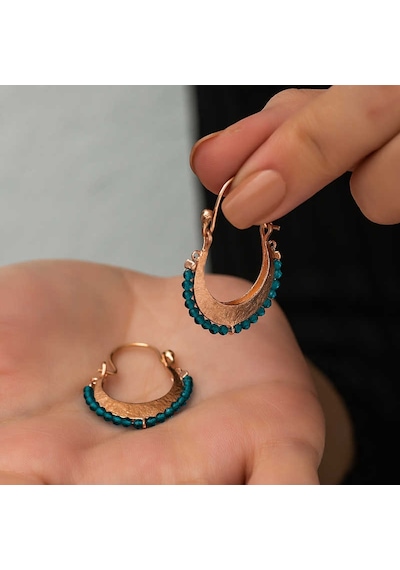 Gümüş Turkuaz Taşlı Bohem Küpe 14 MM-Gümüş