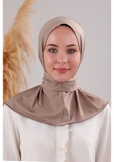 Melodi Scarf Kadın Tesettür Pratik Çıtçıtlı Sandy Fular Hazır Deniz Havuz Uyumlu Bone Vizon Vizon