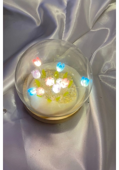 3d Led Işık Cam Küre Çok Renk Gece Lambası Mini Laleler 10 Cm