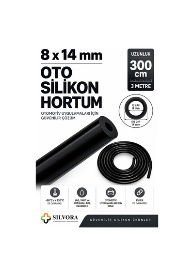 Silikon Oto Vakum Ve Basınç Hortumu, Yedek Parça, Turbo, Sıcak Su, Sıcak Hava 8mmx14mm-3 Metre-siyah - 924152736