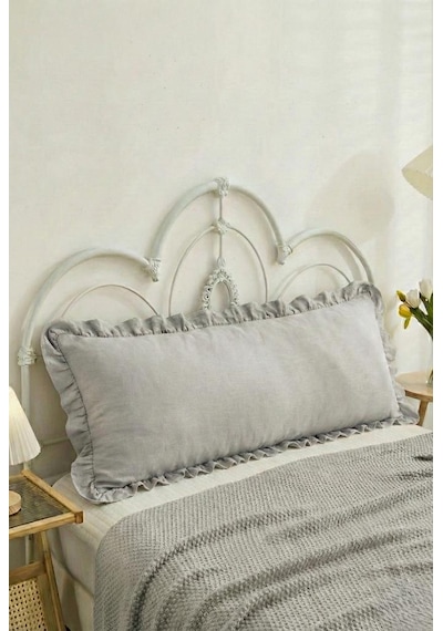 Uzun Yastık Kılıfı Gri Fırfırlı 50x135 Cm Gri