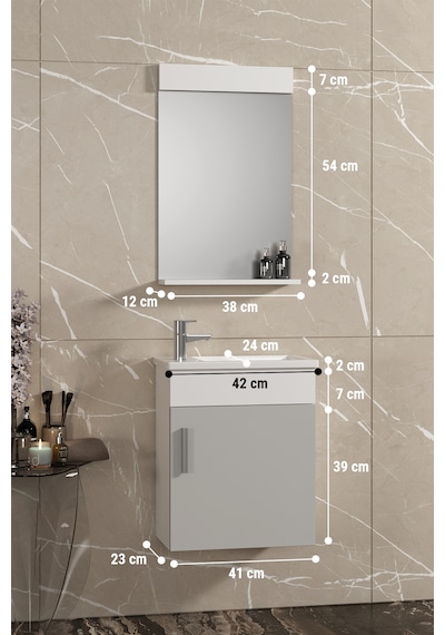 Lale 42x24 Cm Beyaz-sis Gri Mdf Seramik Lavabolu Asma Banyo Dolabı Takımı Lale 42x24 Cm Beyaz-sis Gri Mdf Seramik Lavabolu Asma Banyo Dolabı Takımı