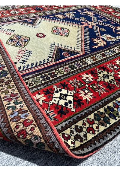 El Dokuma Büyük Seccade 135x208 Su Yeşili Lacivert Yün Namazlık