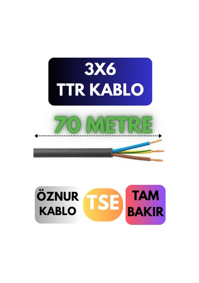 Öznur 3x6 Ttr Kablo Metre Seçenekli Siyah - 70 Metre
