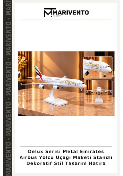 Delux Serisi Metal Emirates Airbus Yolcu Uçağı Maketi Standlı Dekoratif Stil Tasarım Hatıra