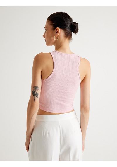 Koton Koton X Melis Ağazat - Basic Halter Yaka Atlet Dokulu Pembe 4sak10860ek Gül
