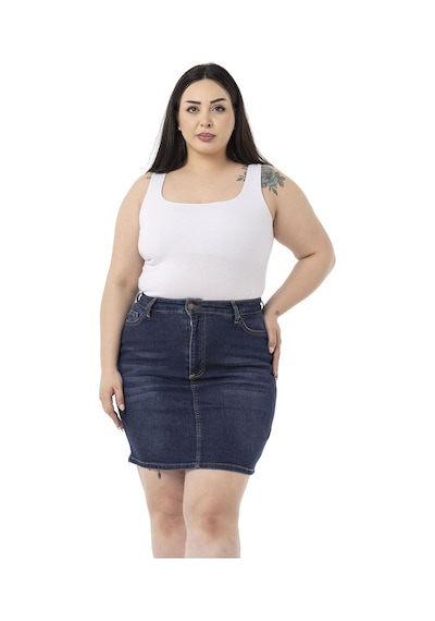 Disentis Büyük Beden Taşlama Detaylı Beş Cepli Lacivert Mini Denim Etek-lacivert Lacivert