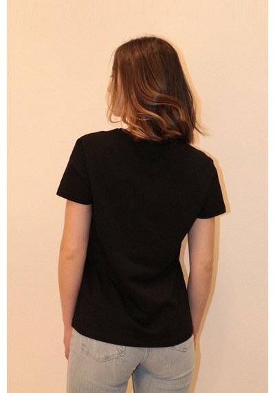Rich Kadın V Yaka T-shirt %100 Pamuk Tişört SIYAH
