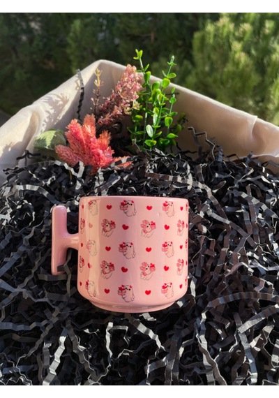 Pembe Kupa Bardak Sevimli Hayalet Ve Kalp Deseniyle Özel Gün Hediyesi Beyaz