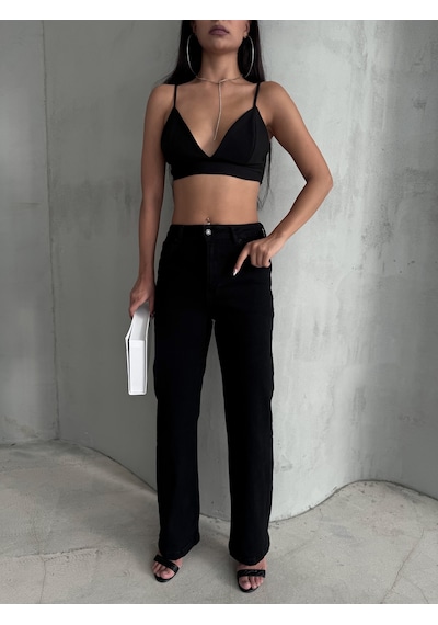 Loısy Kadın Siyah Renk Likralı Kumaş Straight Fit Denim Siyah