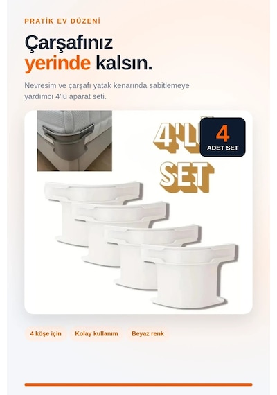 4'lü Nevresim Ve Çarşaf Sabitleyici Yatak Köşe Tutucu Kaymayı Önleyen Pratik Aparat 150 Mm