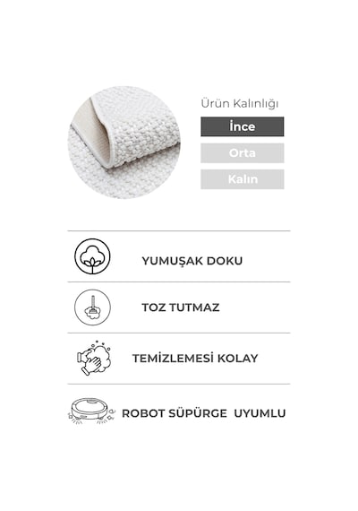 Valar Renkli Salon Halısı Özel Ölçü Seçeneği, Toz Tutmaz, Kolay Temizlik, Robot Süpürgeye Uyumlu Ekru