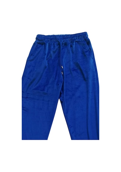 Parlak Kadife Cepli Pantolon Eşofman Pijama Altı Unisex Lastikli Paça Mavi Diğer