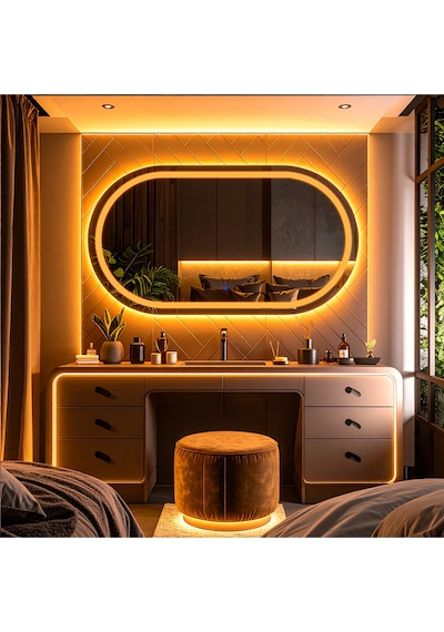 Ovanta Amber Led'li Lazer Kumlamalı Lavabo & Banyo Aynası Dokunmatik Sensörlü 70 X 40 Cm Turuncu