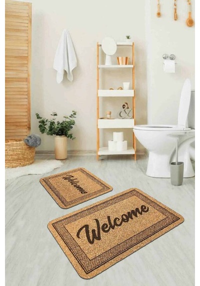 Bej Home Sweet Banyo Halısı Klozet Takımı Paspas Seti Bs319n11