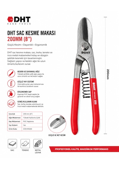 Dht 200 Mm 8 İnç Yaylı Sac Kesme Makası Profesyonel Metal Teneke Kesici