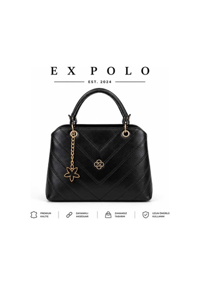 Expolo Ex Polo /kadın Çanta / Anne-kadın El Ve Omuz Çantası / Ayarlanabilir Uzun Askılı/şık Zarif Siyah