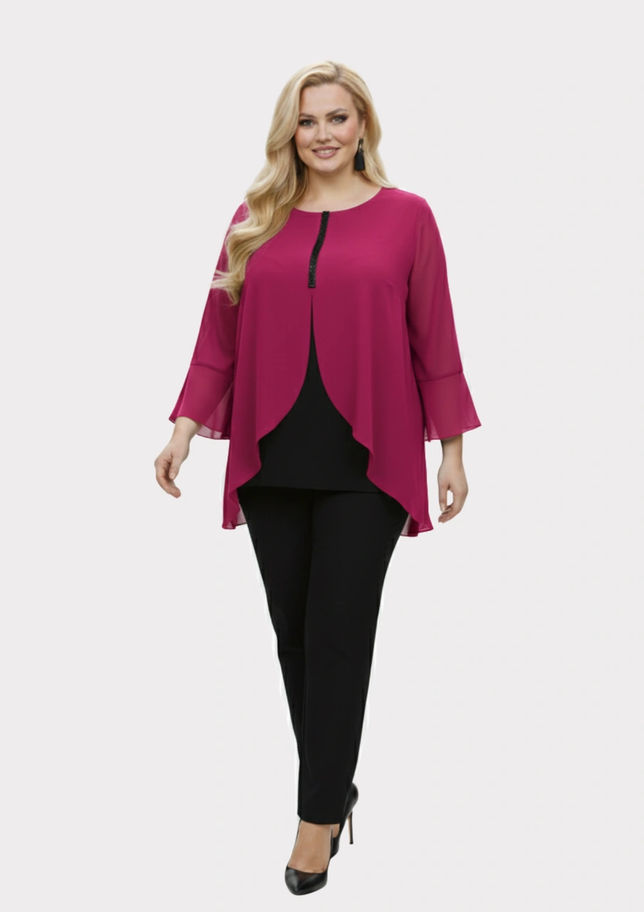 Lilas Xxl Büyük Beden Fuşya Renkli Şifon Bluz Fuşya