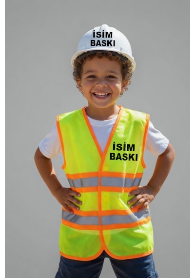 Çocuk Mühendis Yelek Seti İsme Özel Baskılı Sarı