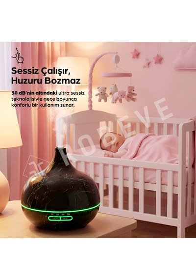 Robeve 550 Ml Otomatik Hava Nemlendirici Buhar Makinesi Oda Nemlendirici Aroma Difüzör Siyah Mermer