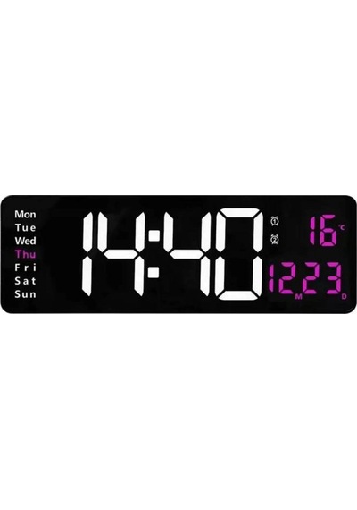 Omniax Kumandalı Duvara Monte Tarih/sıcaklık/alarm Özellikli Led Aydınlatmalı Dijital Saat 39 X 13 Çok Renkli
