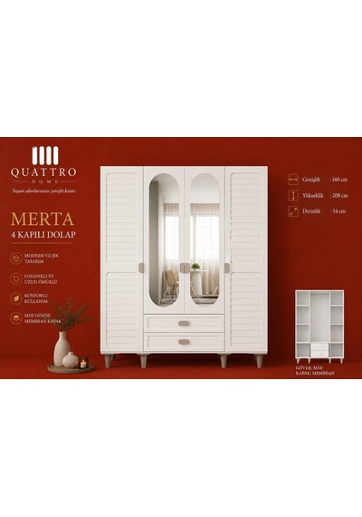 Merta 4 Kapaklı Dolap Krem