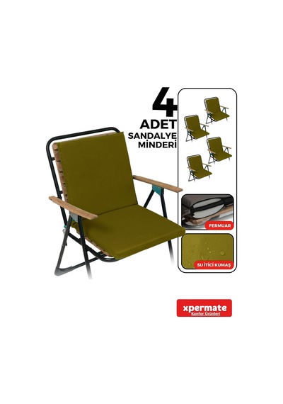 4'lü Arkalıklı Sandalye Minderi Su Yağ İtici Sırtlıklı Fermuarlı Bağcıklı Yıkanabilir Balkon Bahçe 40x40 Y Diğer
