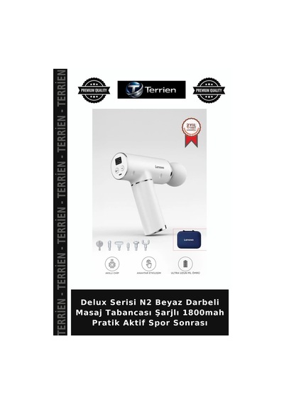 Delux Serisi N2 Beyaz Darbeli Masaj Tabancası Şarjlı 1800mah Pratik Aktif Spor Sonrası