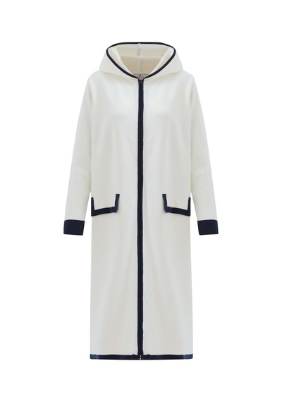 Peraluna Nara Long Cardigan %100 Pamuk Kapüşonlu Kadın Triko Hırka Ekru/lacivert-ekru/lacivert Ekru - Lacivert