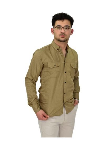 Erkek Spor Likralı Gömlek Bgl-st04343 Vizon