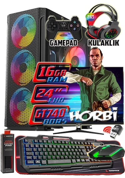 Warbox Horbi i5-6500 16 GB 256 GB + 250 GB SSD Geforce GT 740 24" W10P Masaüstü Oyuncu Bilgisayarı