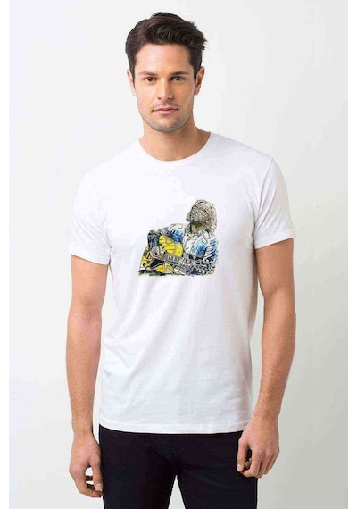 Eric Clapton Gitar Muzik Baskılı Beyaz Erkek Tshirt