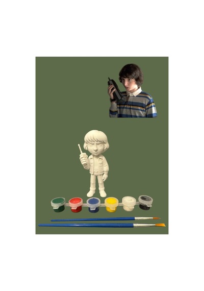 3d Stranger Things Mike Figür Boyama Seti - Kendin Boya Hobi Ve Etkinlik Seti - Akrilik Boya + 2 Fırça