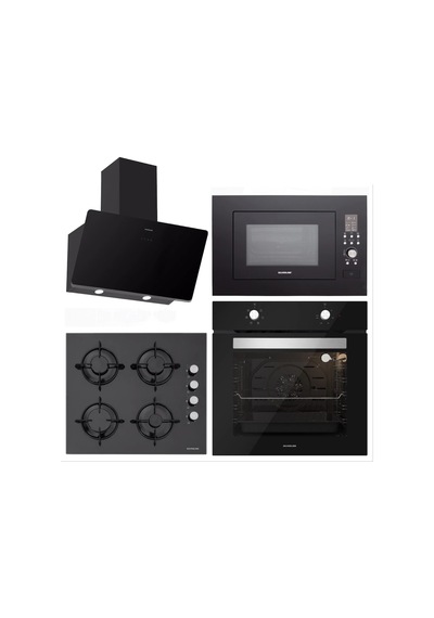 Silverline BO6501B01 - CS5349B01 - 3457 Soho 60 - MW9018B01 Siyah Cam Ankastre Set